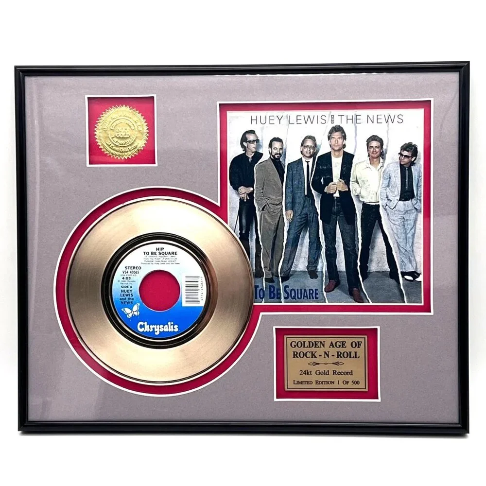 Huey Lewis & The News Hip To Be Square 24kt Gold Record Golden Age Rock N Roll - Picture 1 of 13